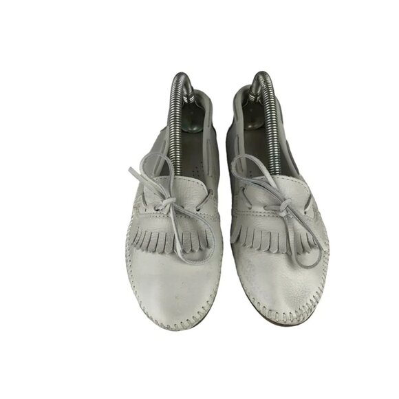 Minnetonka Womens Beige Leather Slip On Almond Toe Flat Boat Shoe‎ Size US 6.5 - Picture 4 of 10